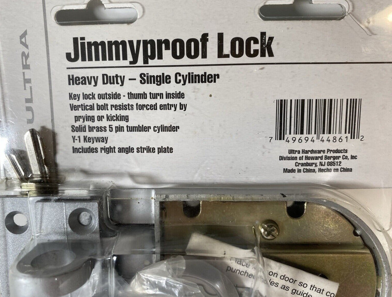 Ultra Hardware Jimmy Proof Lock Heavy Duty-Single Cylinder. Silver Part# 44861 gallery