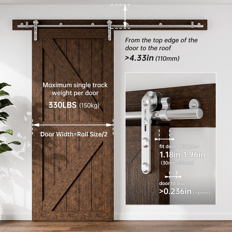 4FT-20FT Stainless Steel Sliding Barn Door Hardware Kit for Single/Double Door gallery