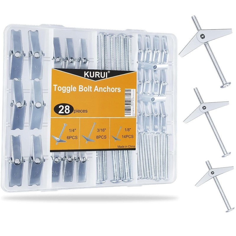 28PCS Heavy Duty Hollow Wall Anchors Kit – Toggle Bolts & Wing Nuts, 3 Sizes
