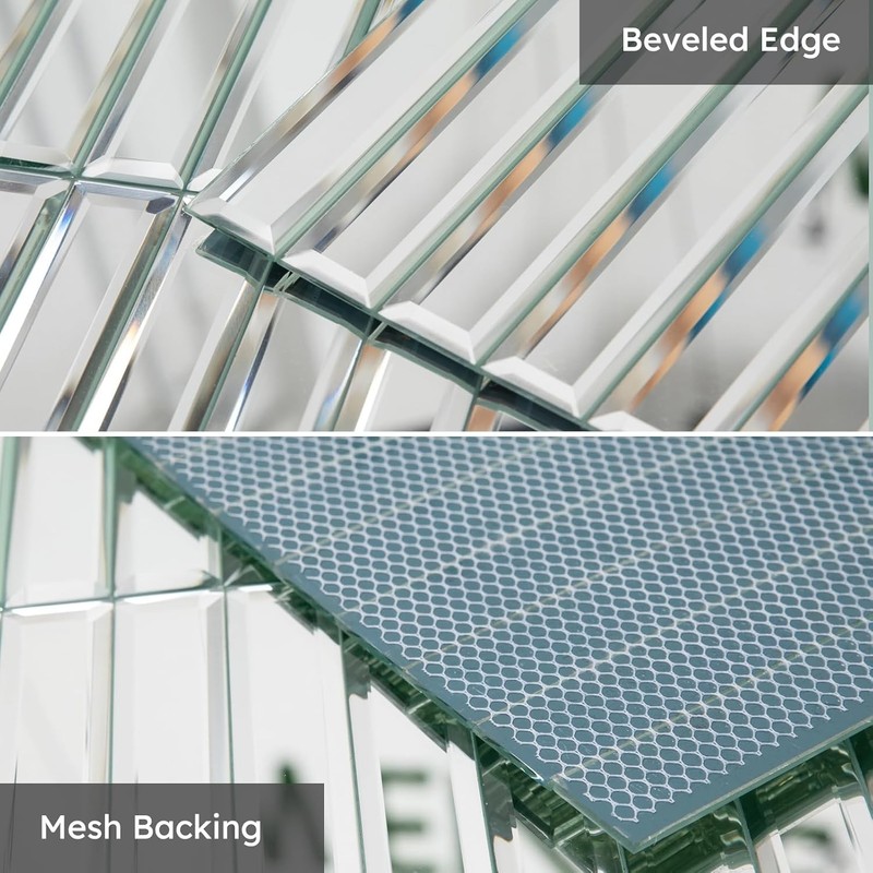 Silver Mirror Tiles: Beveled Glass Backsplash, 12x12" Polished Modern Strip, ... gallery