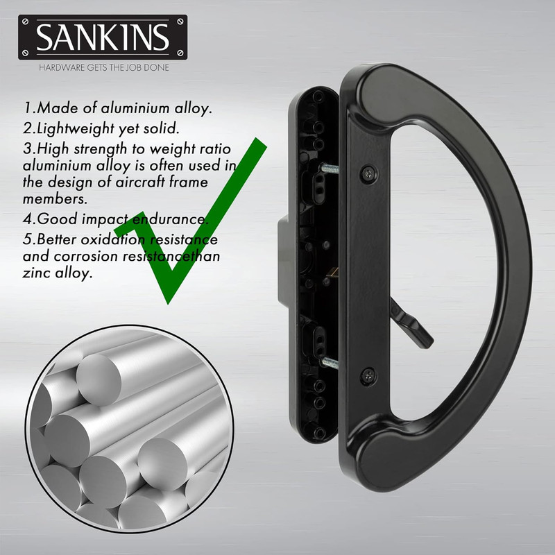 Sliding Patio Door Handle Pull Set with Mortise Lock, Full Replacement Black Die gallery
