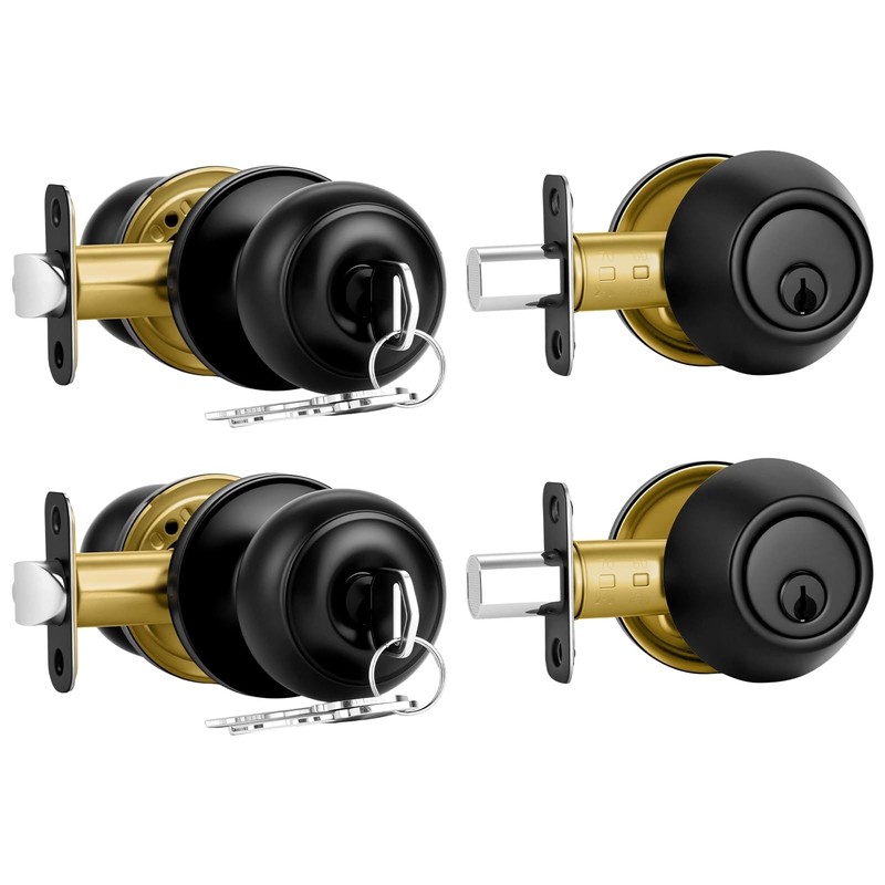 Plustool 2 Pack Front Door Lock Set Matte Black,Exterior Door Lock Set with D…