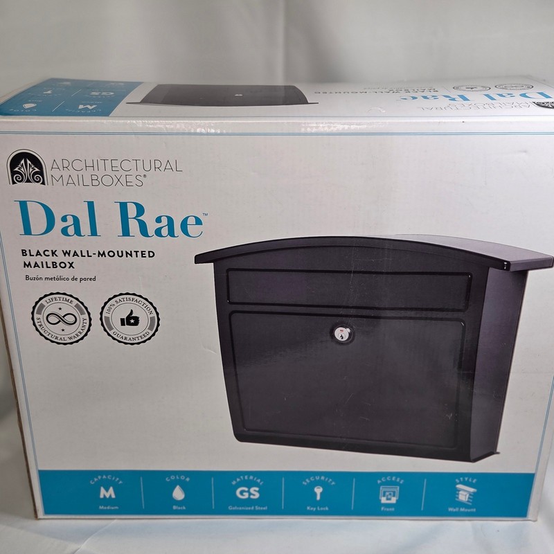 Architectural Mailboxes Dal Rae Galvanized Steel, Locking Wall Medium, Black New