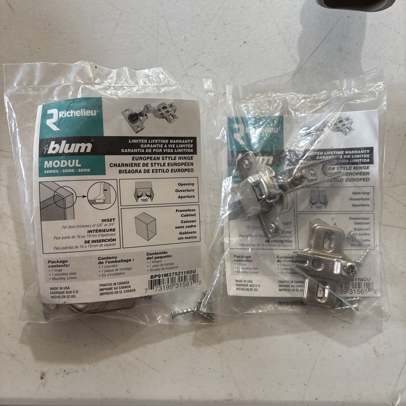 2 Richelieu Blum Modul Inset Cabinet Hinge European Style Frameless