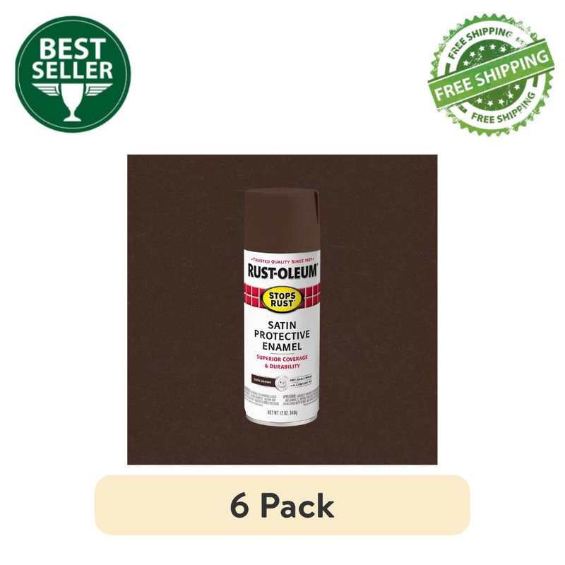 6pk Rust-Oleum Stops Rust Protective Enamel Spray Paint, Satin Dark Brown, 12oz