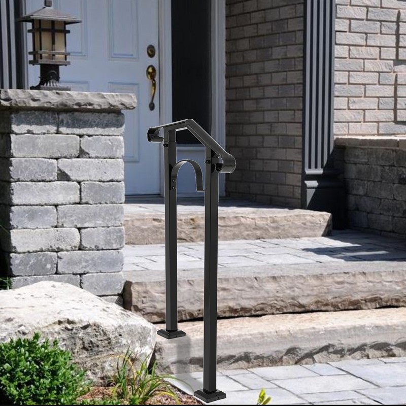 Black Steel Outdoor Rails for 1-2 Steps Stair Railing Outdoor Garden Porch Post