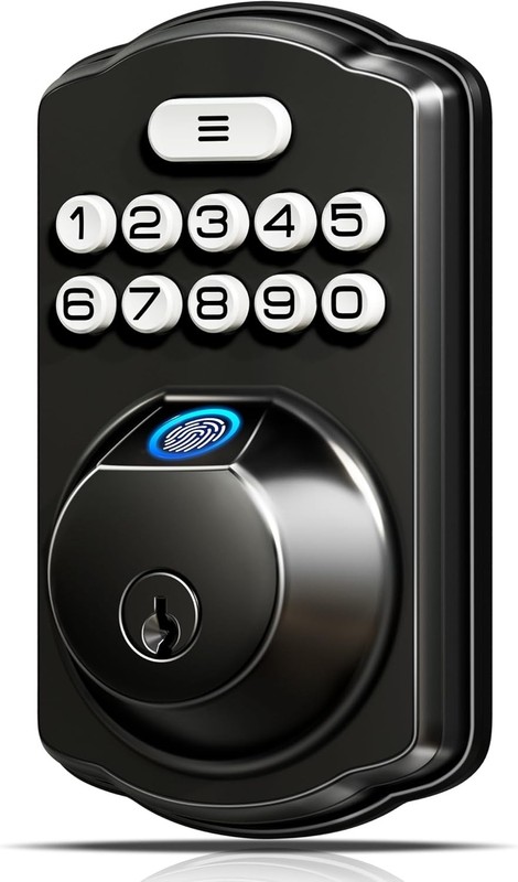 Smart Fingerprint Deadbolt Lock - Easy Install, 20 User Codes, Matte Black gallery