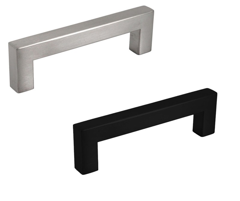 Square Bar Pull Handle Kitchen Cabinet Hardware Black or Nickel 76, 96, 128 c/c