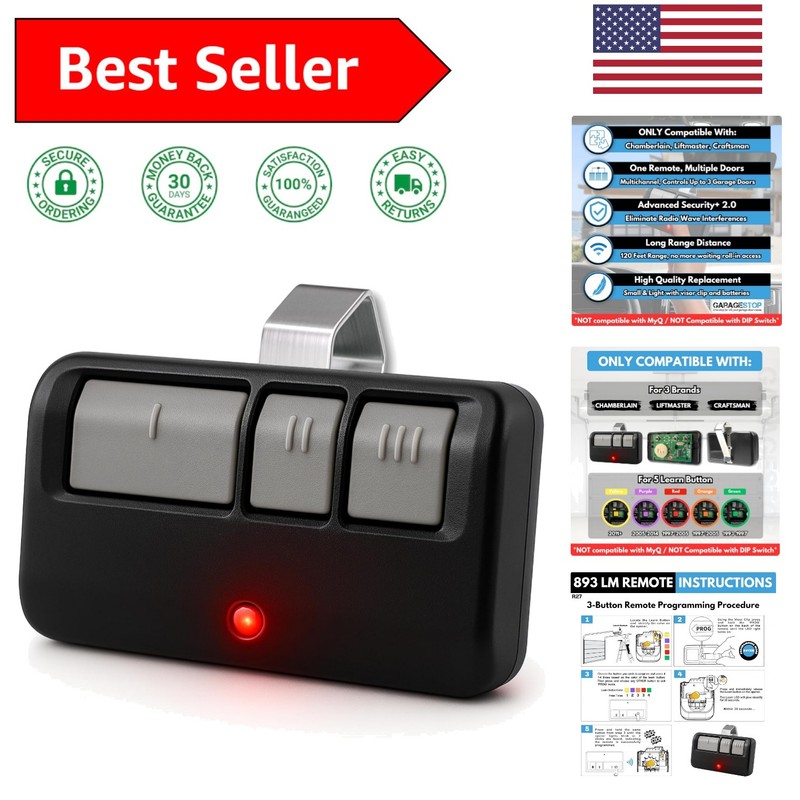 Multi-Door Universal Garage Door Remote – Ergonomic, 3 Buttons, Extra Long-Range