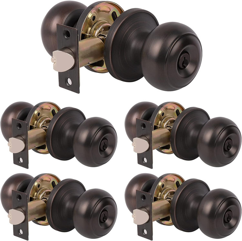 5 Pack Keyed Entry Door Knobs with Same Keys, Modern Door Knob Keyed Alike, Exte