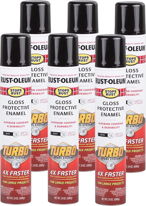 334128-6PK Stops Rust Turbo Spray System Spray Paint, 24 Oz, Gloss Black, 6 Pack