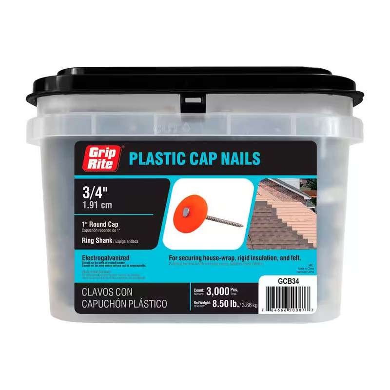 12 x 3/4 inch Plastic Round Cap Roofing Nails 3000 Pack Superior Holding Power