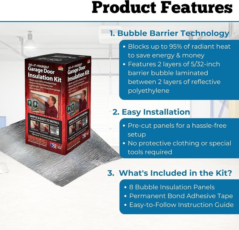 3009 Garage Door Insulation Kit - Blocks 95% Heat, Easy Install, 64 Sq Ft Cov... gallery