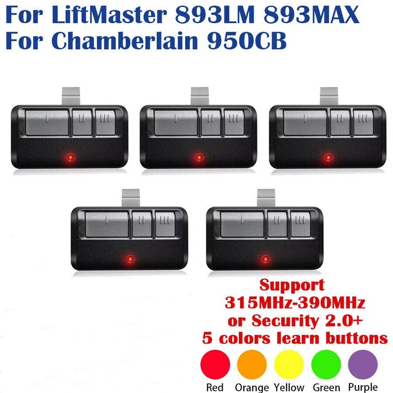 5PACK For LiftMaster 893LM Chamberlain 950 Since 1993 Garage Door Opener Remote