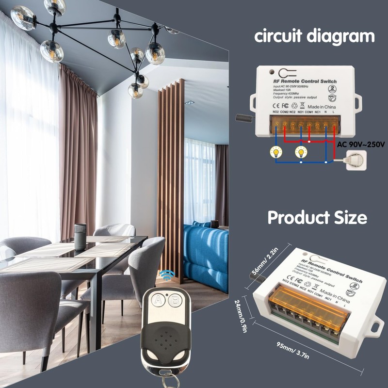 2 Channels Wireless Relay Remote Control Switch 433Mhz RF AC 110V 120V 220V 2... gallery