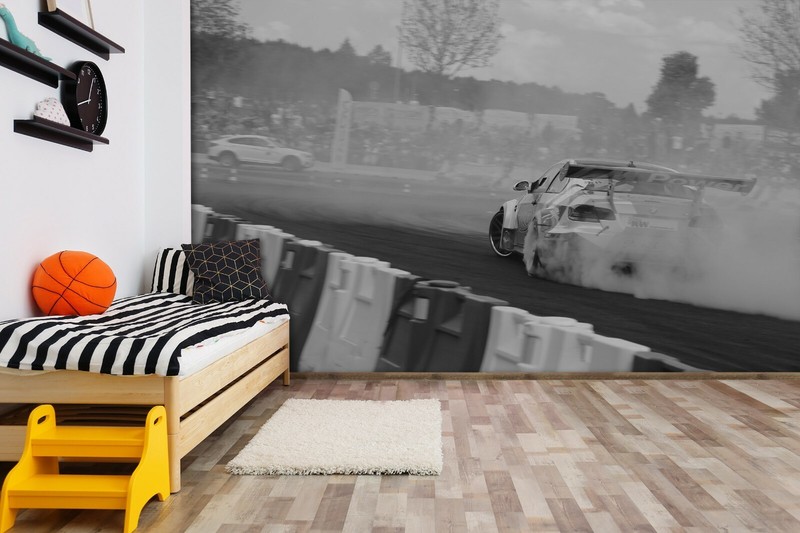 3D Black White Racing Car Track Self-adhesive Removable Wallpaper Murals Wall