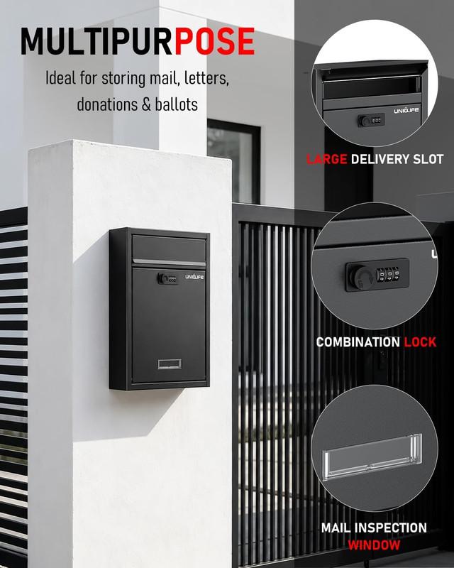 Wall Mount Mailbox for Outside, Large Locking Mailbox with Combination Lock, Sec gallery