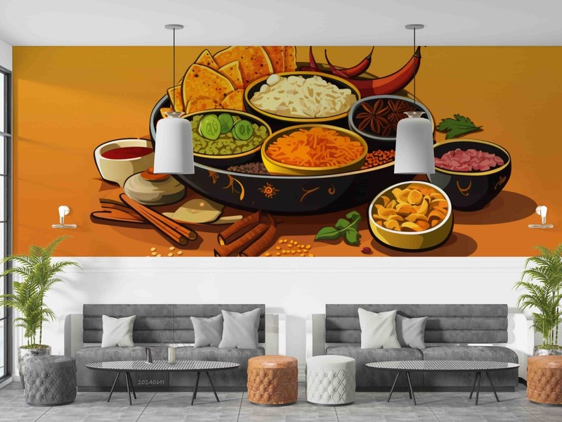 3D Rice Side Dishes Chili Croci Self-adhesive Removeable Wallpaper Wall Mural