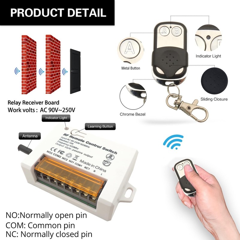 2 Channels Wireless Relay Remote Control Switch 433Mhz RF AC 110V 120V 220V 2... gallery