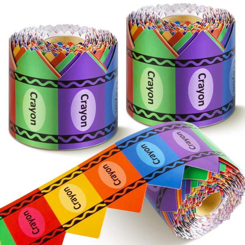 3 Pcs 68.9 FT Crayon Bulletin Border Roll Back to School Crayon Paper Bulleti...