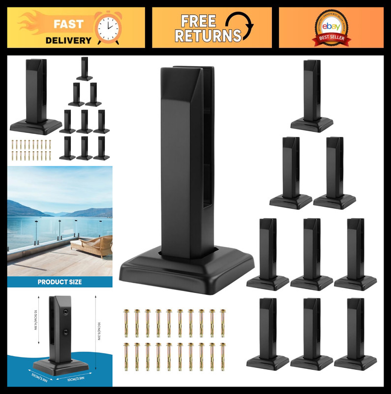 Square Glass Railing Spigots 304 Stainless Steel Glass Clamp Kit Black
