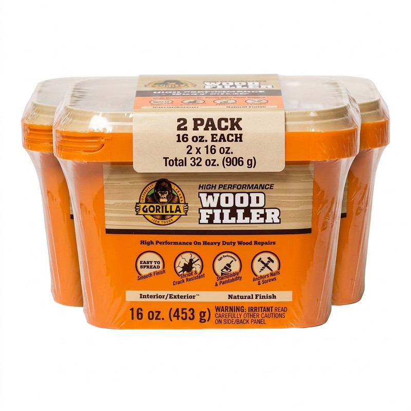 Gorilla All Purpose Wood Filler, Natural Finish, 16oz pack of 2