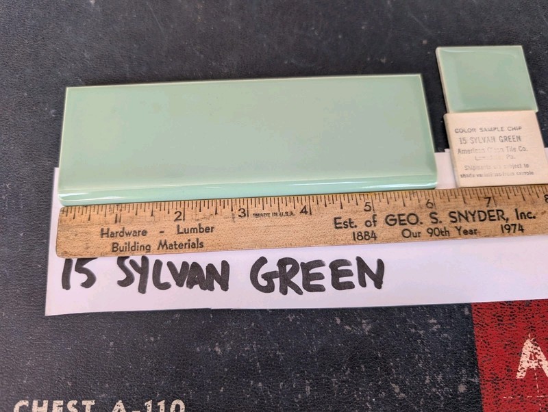 1 piece 2×6″ Ceramic Tile #15 Sylvan Green American Olean Tile Bullnose S4269
