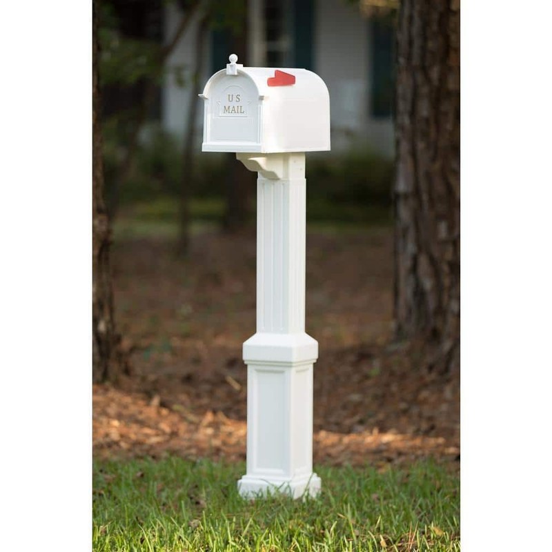 Mailbox with Post Large Secure White Classic Newport Craftsman Style Rust Free