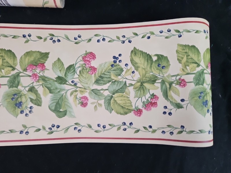 Rosedale Raspberry Blue Berry Design New Wallpaper Border 5 Yds X 6.7/8" gallery