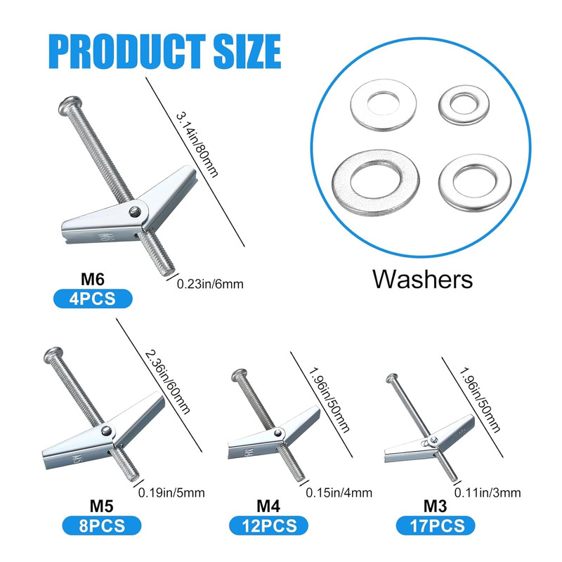123Pcs Toggle Bolt and Wing Nut Kit, Heavy Duty Hollow Wall Anchors for Drywall, gallery