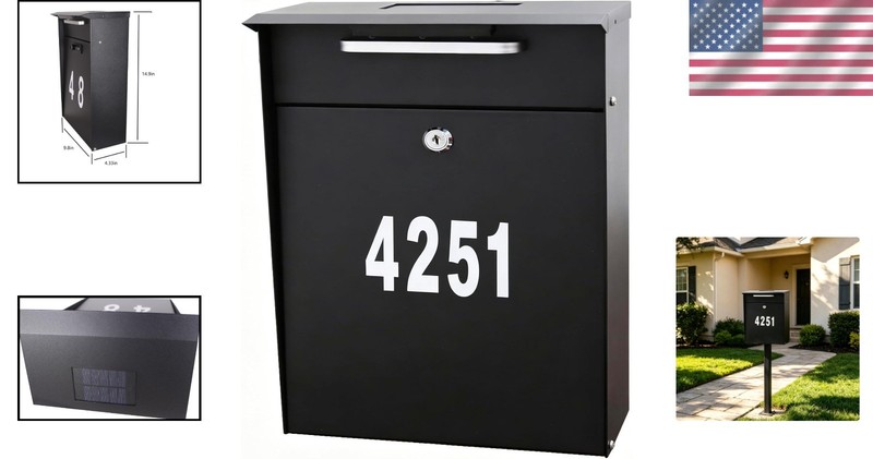 Solar Powered Lockable Post Mount Mailbox with LED Night Lighting - Iron Design gallery