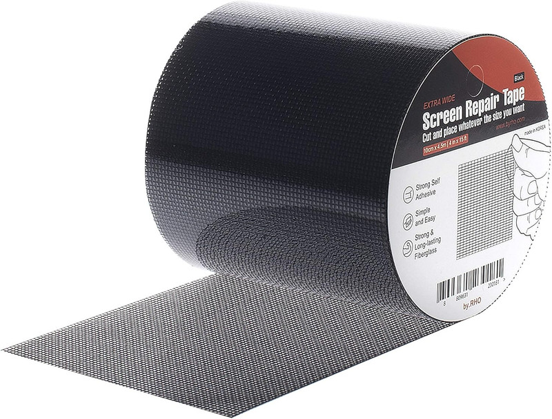 Screen Repair Kit, Extra Wide (4In X 15FT), Black, Adhesive & Waterproof, Fiberg