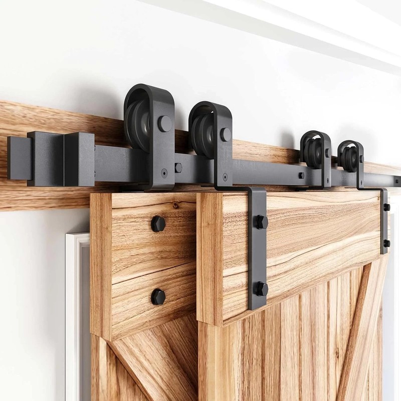 8FT Heavy Duty Double Sliding Barn Door Hardware Kit – Easy Install & Quiet Slid