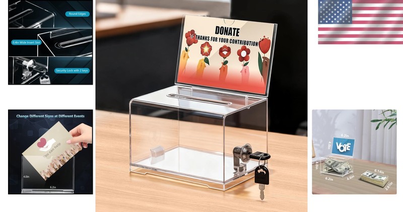 Durable Locking Clear Donation Box with Sign Holder - Perfect for Any Occasion gallery