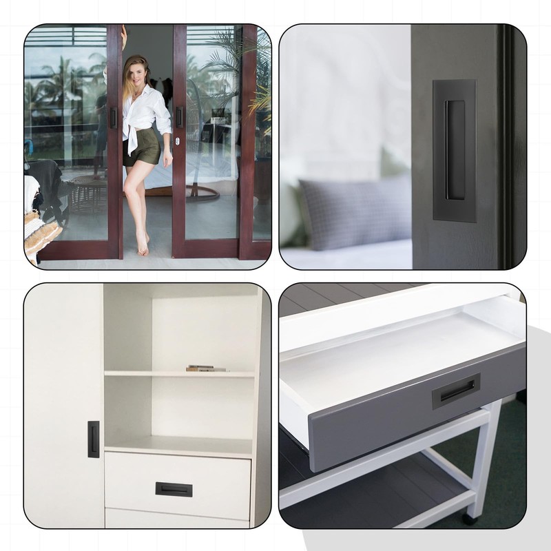 Pocket Door Handles, 2 Pcs 6 Inch Black Recessed Sliding Closet Door Pulls St... gallery
