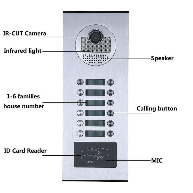 7inch 9 Apartment Video Doorbell Intercom System RFID IR 92ºCamera 1000TV Line gallery