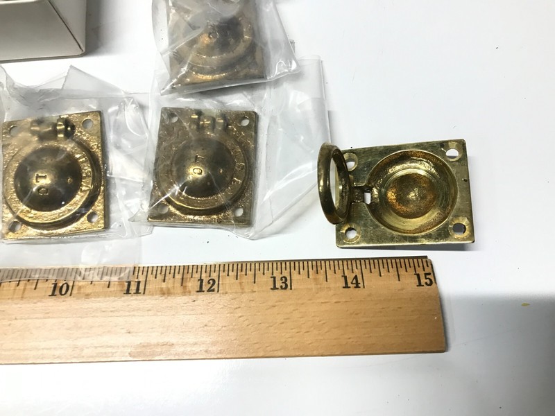 Solid Brass Recessed Flush Lift Pulls Vintage Drawer Handles U S A Lot of 15 NEW gallery