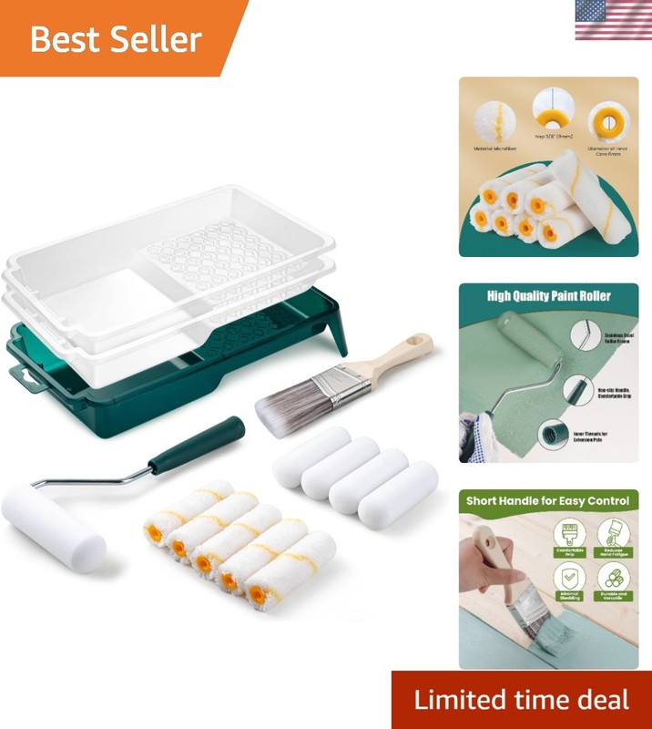 Paint Roller Kit, 15 Pack, 4 Inch Paint Roller, Small Paint Roller with Tray Lin