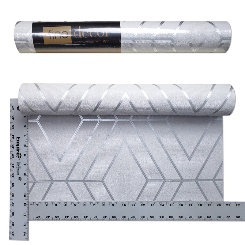 DIAMOND Triangle Geometric WALLPAPER White Gray Silver Metallic Textured Roll 3D gallery