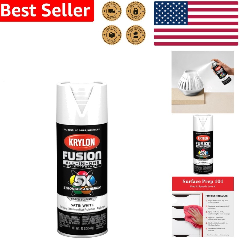 Fusion 12oz White All-In-One Spray Paint Satin Finish Rust Proof Indoor Outdoor