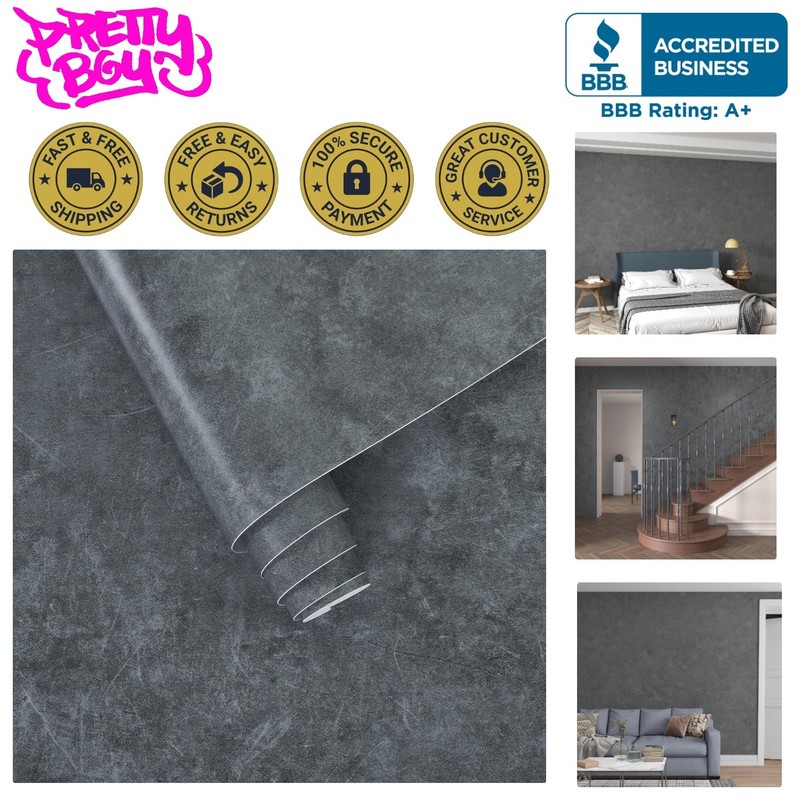 Glossy Textured 16"x118" Blue Grey Concrete Contact Paper for Any Smooth Surface