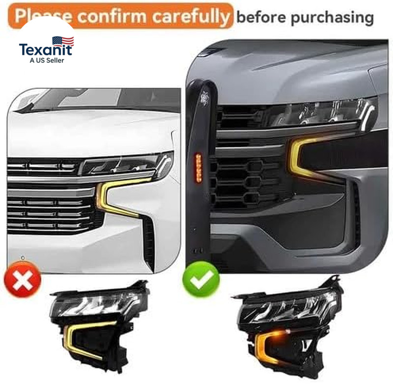 LED Headlight Assembly W/Halogen Turn Signal Pair Fit for Chevy Tahoe & Suburban gallery