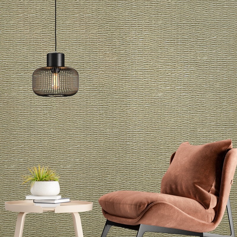 Dry grass tan Brown faux rattan look braid Lloyd Loom Weave textured wallpaper