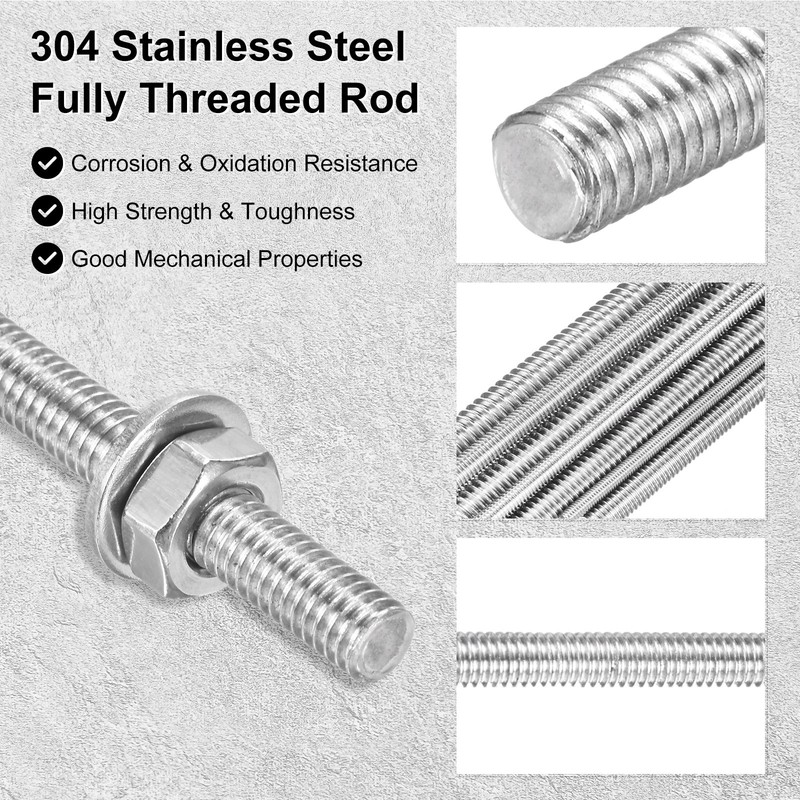 12-Pack Fully Threaded Rod, M4x330mm 304 Stainless Steel Right Hand with Nuts gallery