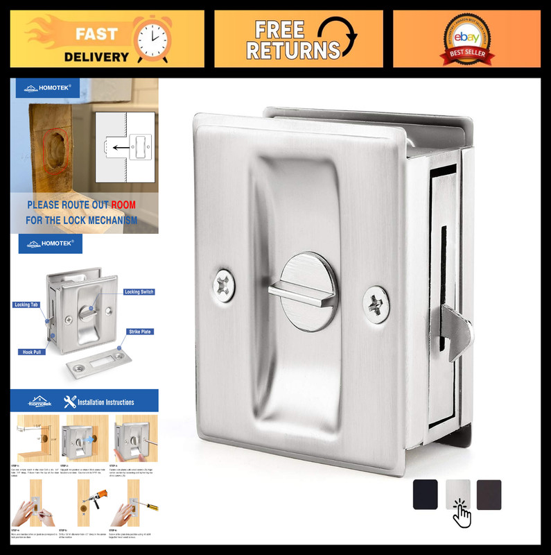 Privacy Pocket Door Lock Hardware – Easy Replace Sliding Door Lock, 2-3/4″x2-1/2