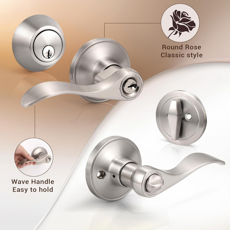 3 Sets Front Door Lever Lock Set Keyed Alike Satin Nickel Entry Door Handle Sets gallery