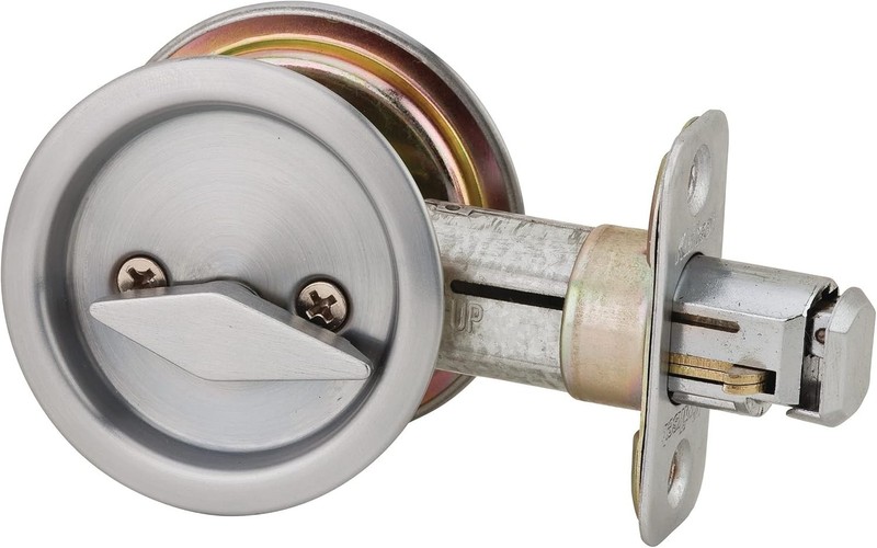 Kwikset Satin Chrome Round Privacy Pocket Door Lock Adjustable Latch 1 Count e