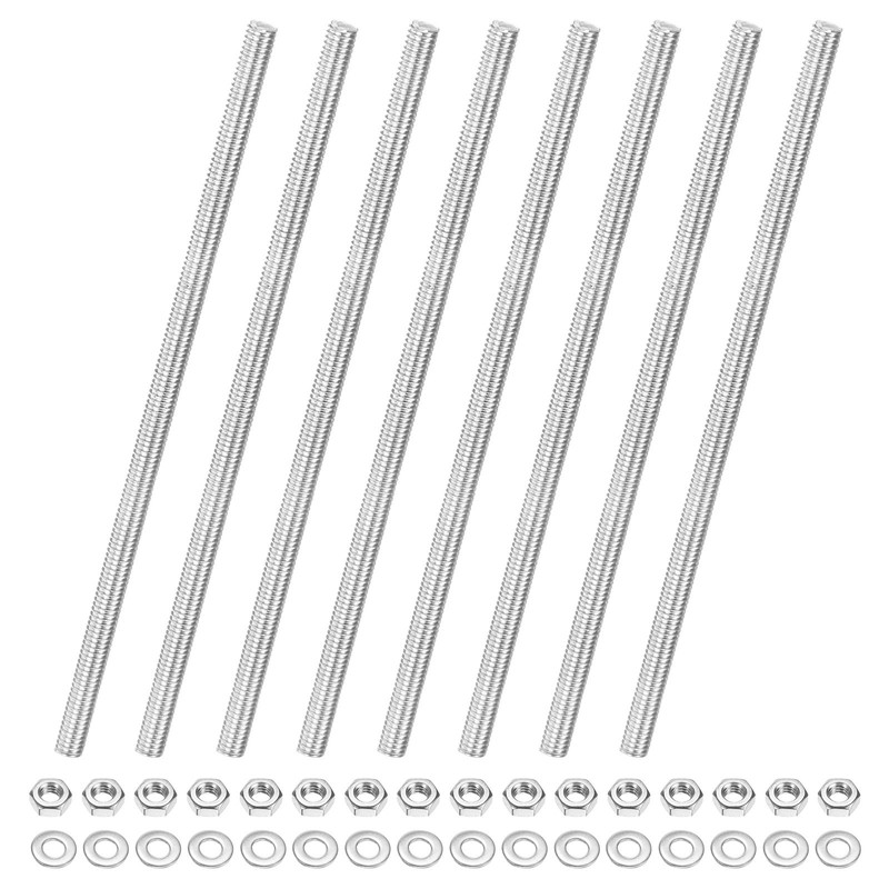8-Pack Fully Threaded Rod, M4x100mm 201 Stainless Steel Right Hand with Nuts