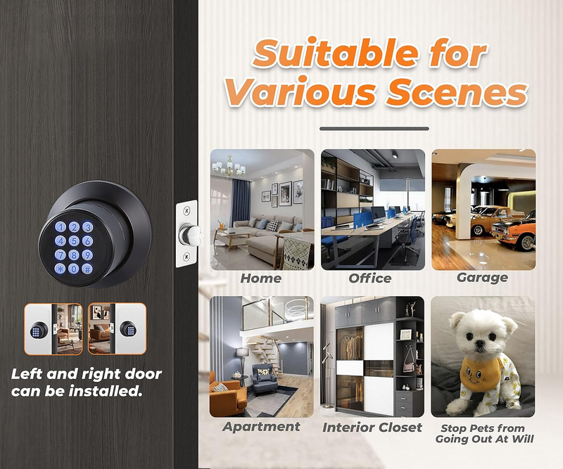 Keypad Door Knob Lock, Keyless Entry Door Knob with Anti-Slip Handle, Auto Lock, gallery
