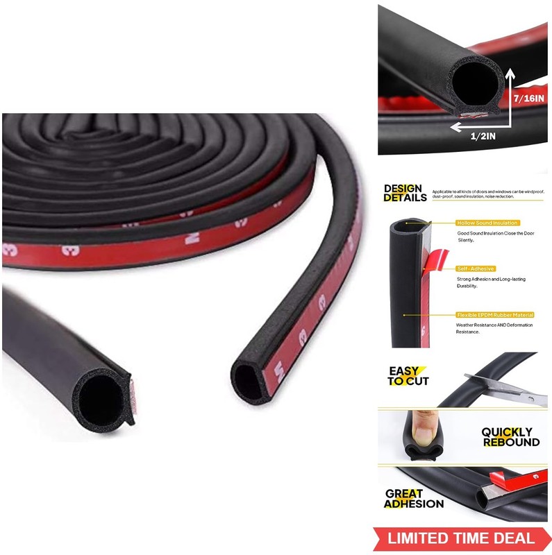 Weather Stripping D Shape 1/2 Inch 7/16 Inch 25 Feet Heavy Duty EPDM Rubber